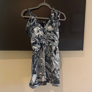 Agua Bendita Sierra Helios Dress Medium Navy Blue and White Floral